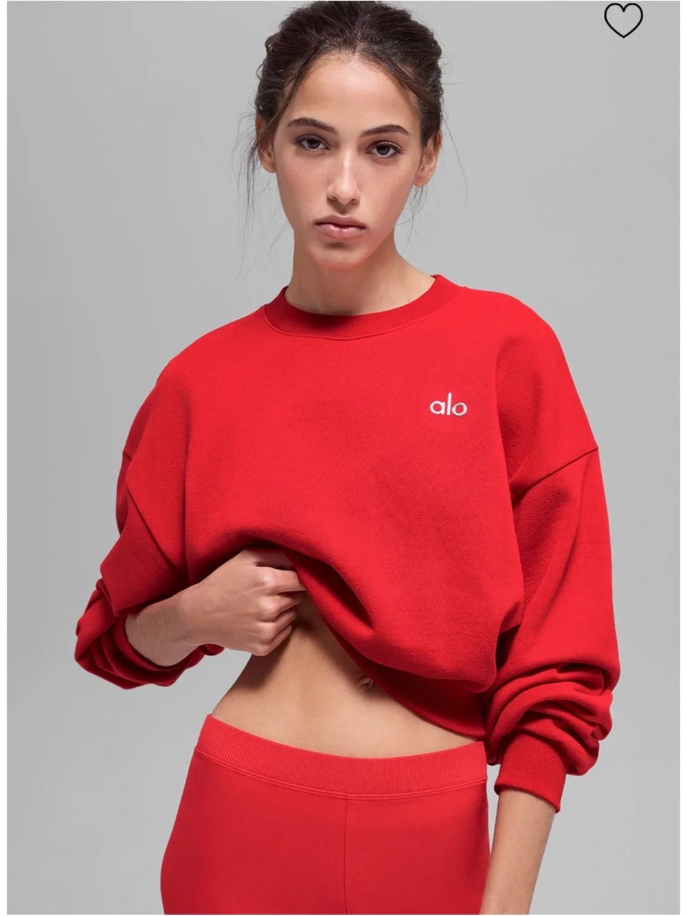 Alo Yoga Cropped Accolade Crewneck - Bright Red SZ M